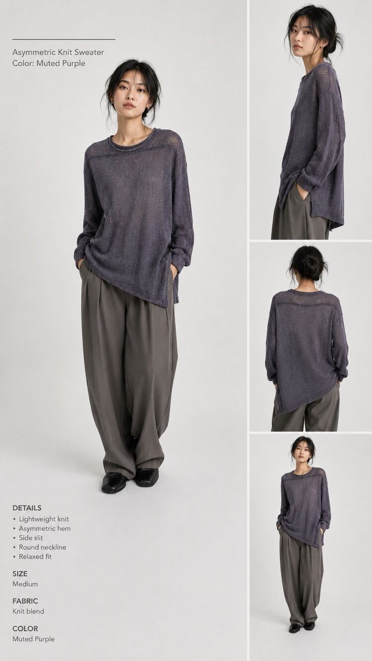 Vera Vera Wang Purple Asymmetrical Knit Sweater Women’s Medium
